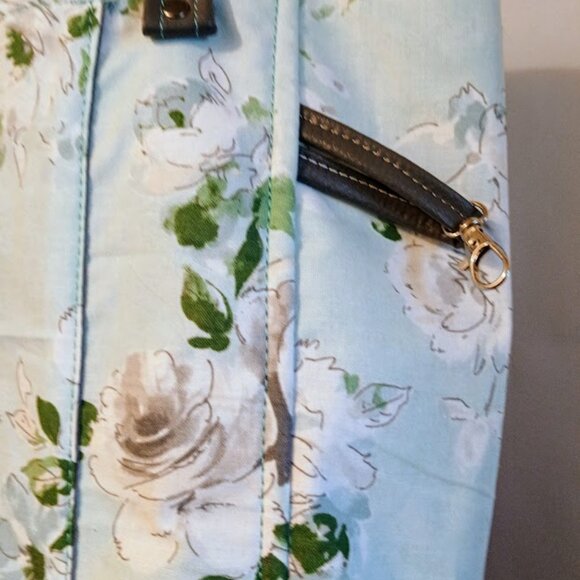 New Boho Roses Floral Tote Shopper shoulder Bag Blue Gray Double handle Carryall - Picture 4 of 12